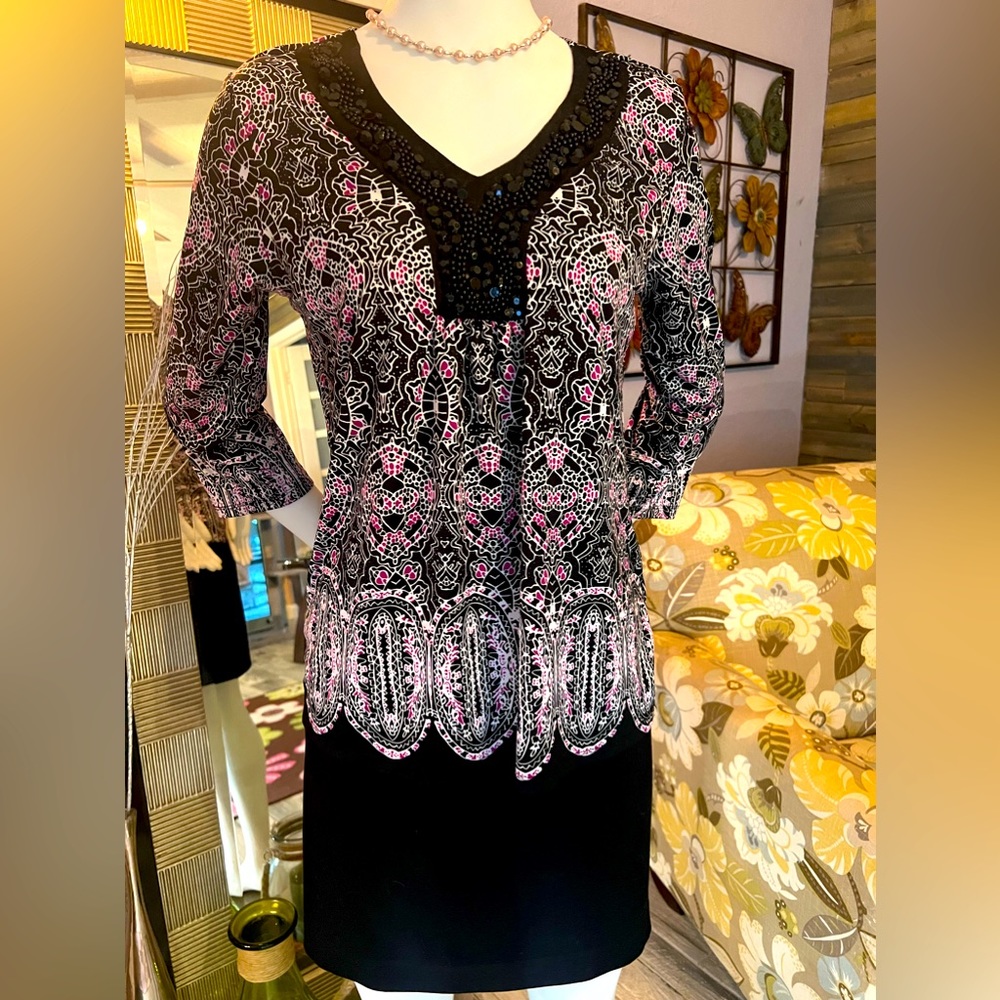 Zac and Rachel printed elegant blouse with black rainstorms